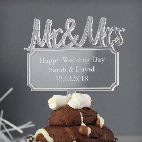 (image for) Personalised Mr & Mrs Plaque Acrylic Cake Topper - Click Image to Close