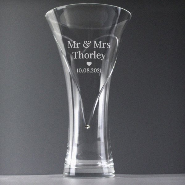 (image for) Personalised Mr & Mrs Large Hand Cut Diamante Heart Vase - Click Image to Close