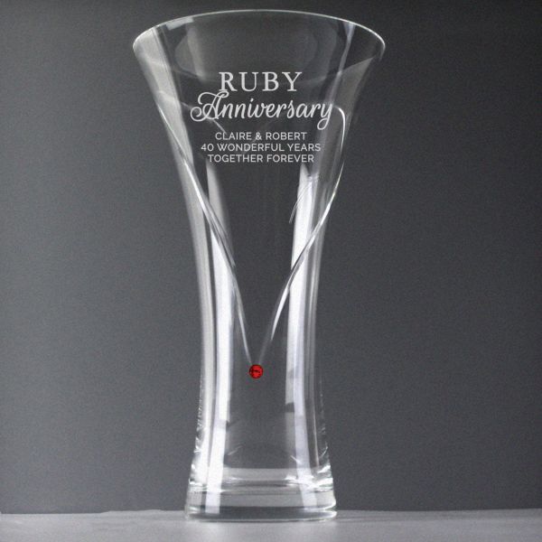 (image for) Personalised Ruby Anniversary Large Hand Cut Diamante Heart Vase - Click Image to Close