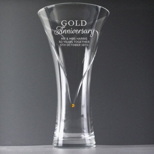 (image for) Personalised Gold Anniversary Large Hand Cut Diamante Heart Vase - Click Image to Close