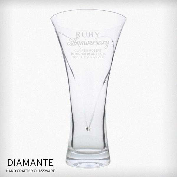 Modal Additional Images for Personalised Ruby Anniversary Large Hand Cut Diamante Heart Vase
