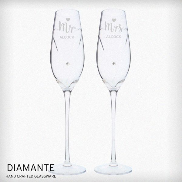 (image for) Personalised Hand Cut Mr & Mrs Pair of Flutes in Gift Box - Click Image to Close