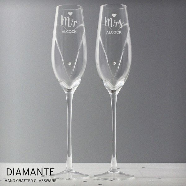 (image for) Personalised Hand Cut Mr & Mrs Pair of Flutes in Gift Box - Click Image to Close