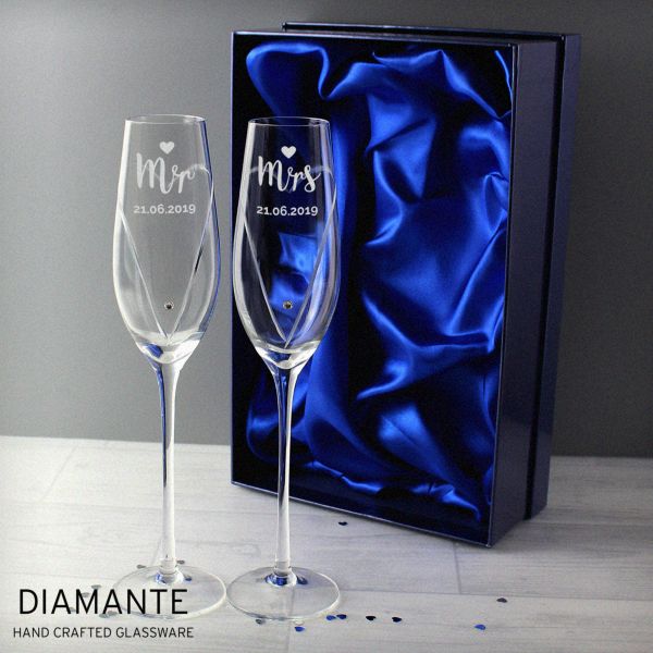 Modal Additional Images for Personalised Hand Cut Mr & Mrs Pair of Flutes in Gift Box