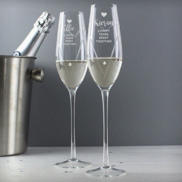 (image for) Personalised Hand Cut Heart Celebration Pair of Flutes with Gift Box