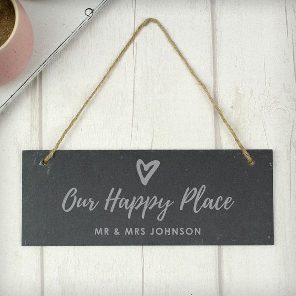 (image for) Personalised Our Happy Place Hanging Slate Plaque - Click Image to Close