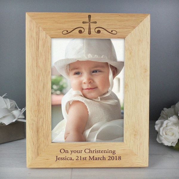 (image for) Personalised Religious Swirl 5x7 Wooden Photo Frame - Click Image to Close