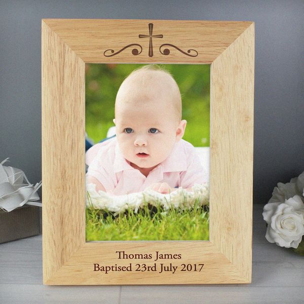 (image for) Personalised Religious Swirl 5x7 Wooden Photo Frame - Click Image to Close