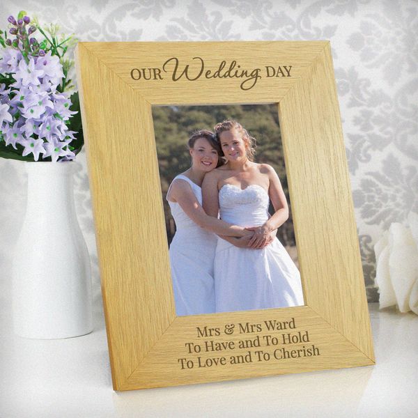 Modal Additional Images for Personalised 'Our Wedding Day' Oak Finish 4x6 Photo Frame