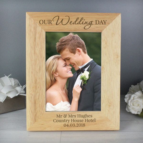 (image for) Personalised 'Our Wedding Day' Wooden 5x7 Photo Frame - Click Image to Close