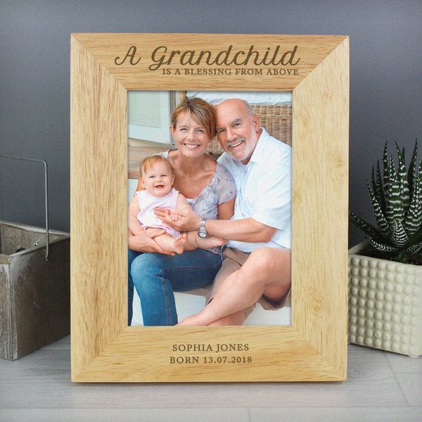 (image for) Personalised 'A Grandchild is a Blessing' 5x7 Wooden Photo Frame - Click Image to Close