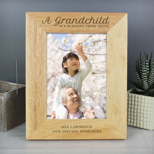 (image for) Personalised 'A Grandchild is a Blessing' 5x7 Wooden Photo Frame - Click Image to Close