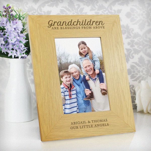 (image for) Personalised Oak Finish 'Grandchildren are a Blessing' 4x6 Photo - Click Image to Close