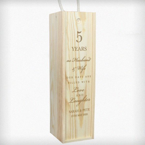 (image for) Personalised Anniversary Wooden Wine Bottle Box - Click Image to Close