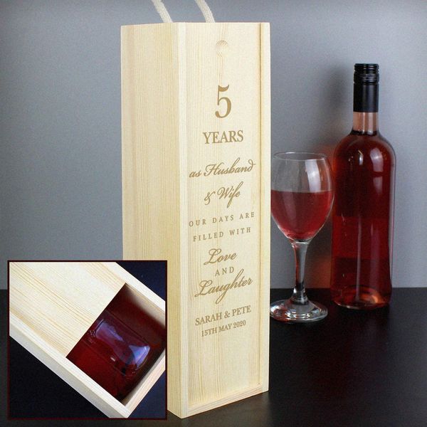 (image for) Personalised Anniversary Wooden Wine Bottle Box - Click Image to Close