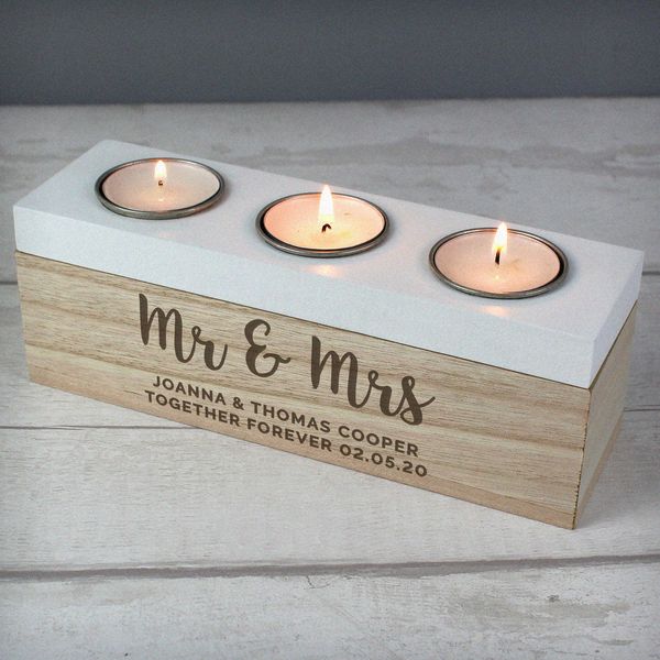 Modal Additional Images for Personalised Married Couple Triple Tea Light Box