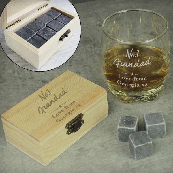 (image for) Personalised No.1 Whiskey Stones & Glass Set - Click Image to Close