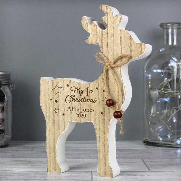 Modal Additional Images for Personalised '1st Christmas' Rustic Wooden Reindeer Decoration