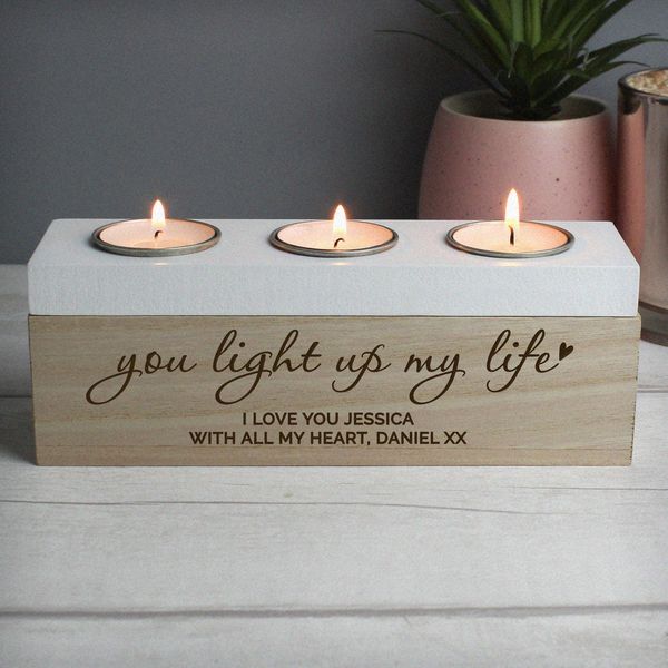 (image for) Personalised You Light Up My Life Triple Tea Light Box - Click Image to Close