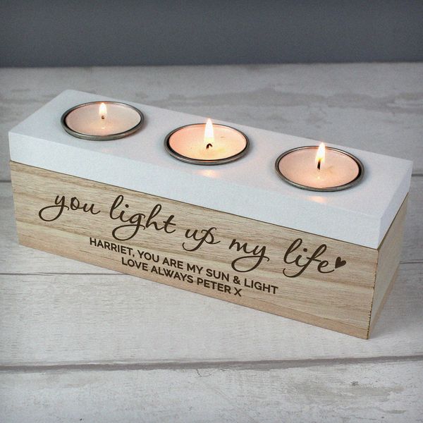 (image for) Personalised You Light Up My Life Triple Tea Light Box - Click Image to Close