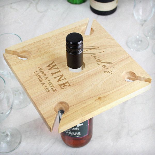 (image for) Personalised Free Text Four Wine Glass Holder & Bottle Butler - Click Image to Close