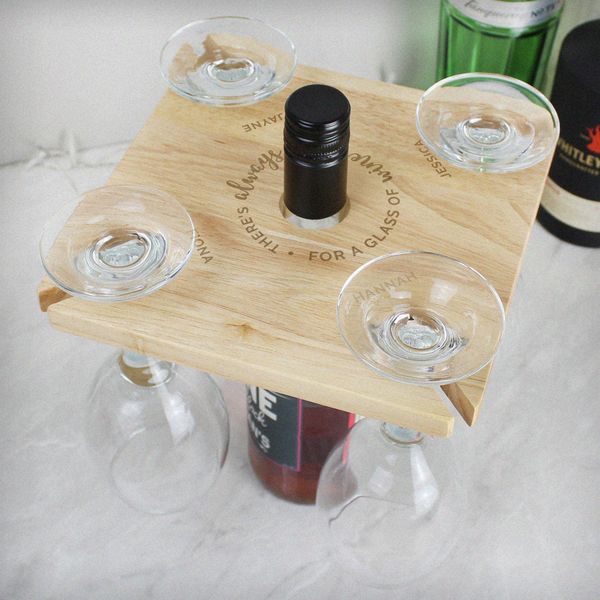 (image for) Personalised ...Time For a Glass of Wine Four Wine Glass Holder & Bottle Butler - Click Image to Close