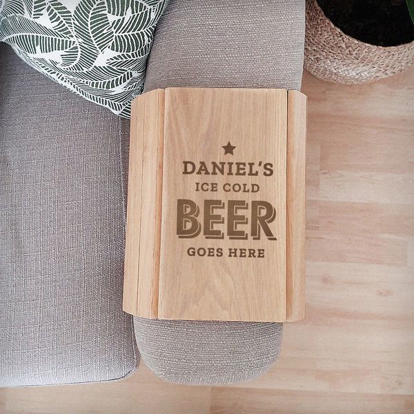 (image for) Personalised Beer Goes Here Wooden Sofa Tray - Click Image to Close