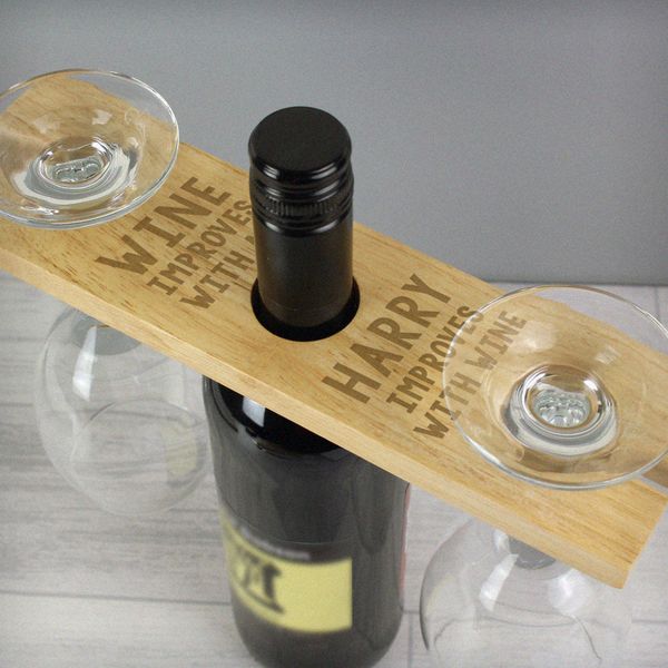 (image for) Personalised 'Improves With Wine' Wine Glass & Bottle Holder - Click Image to Close