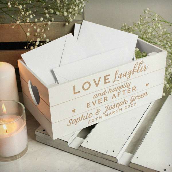 (image for) Personalised Love Laughter & ... White Wooden Crate - Click Image to Close