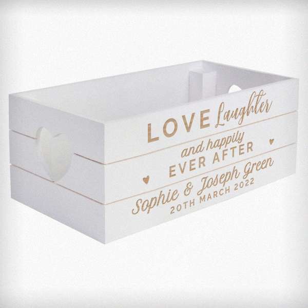(image for) Personalised Love Laughter & ... White Wooden Crate - Click Image to Close