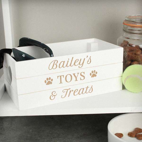 (image for) Personalised Pets White Wooden Crate - Click Image to Close