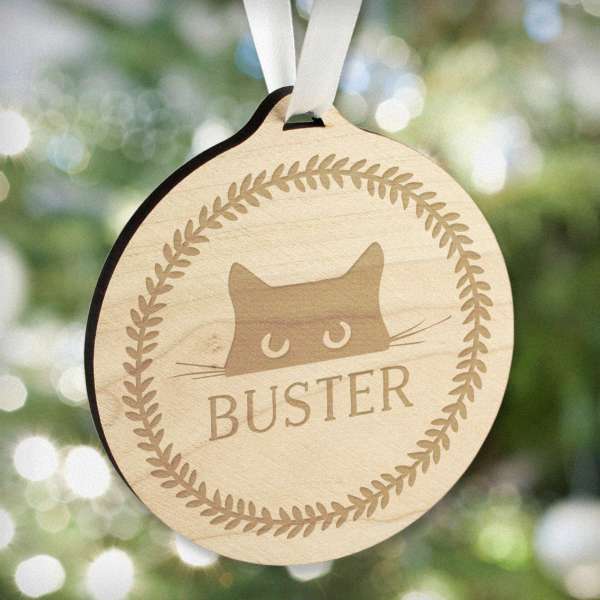 (image for) Personalised Cat Round Wooden Bauble - Click Image to Close