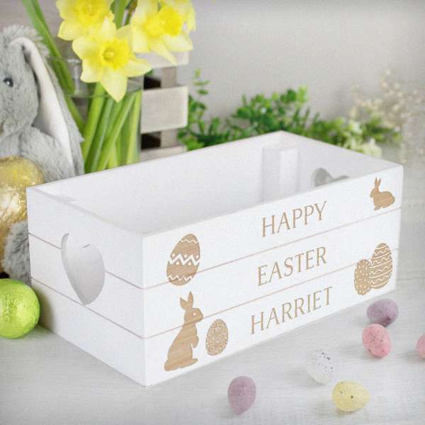(image for) Personalised Easter Bunny White Wooden Crate - Click Image to Close
