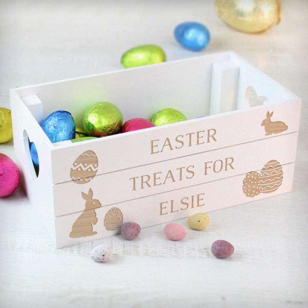 (image for) Personalised Easter Bunny White Wooden Crate - Click Image to Close