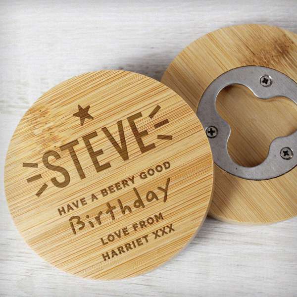 (image for) Personalised Star Bamboo Bottle Opener Coaster - Click Image to Close