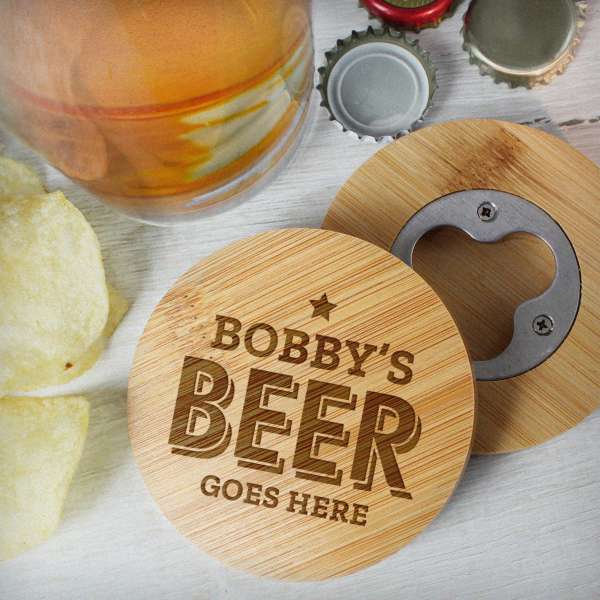 Modal Additional Images for Personalised Beer Goes Here Bamboo Bottle Opener Coaster