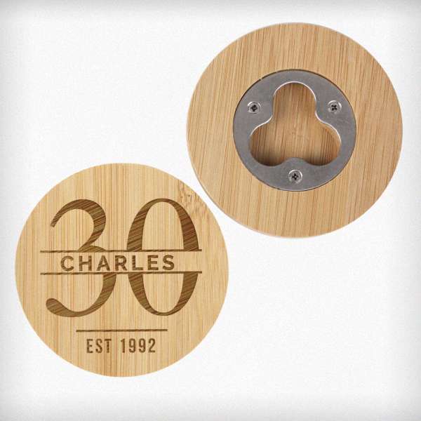 (image for) Personalised Big Age Bamboo Bottle Opener Coaster - Click Image to Close