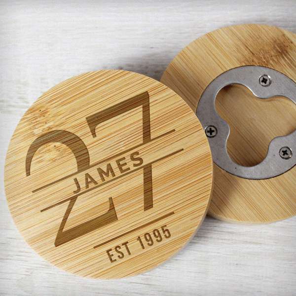 (image for) Personalised Big Age Bamboo Bottle Opener Coaster - Click Image to Close