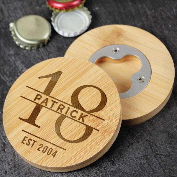 Modal Additional Images for Personalised Big Age Bamboo Bottle Opener Coaster