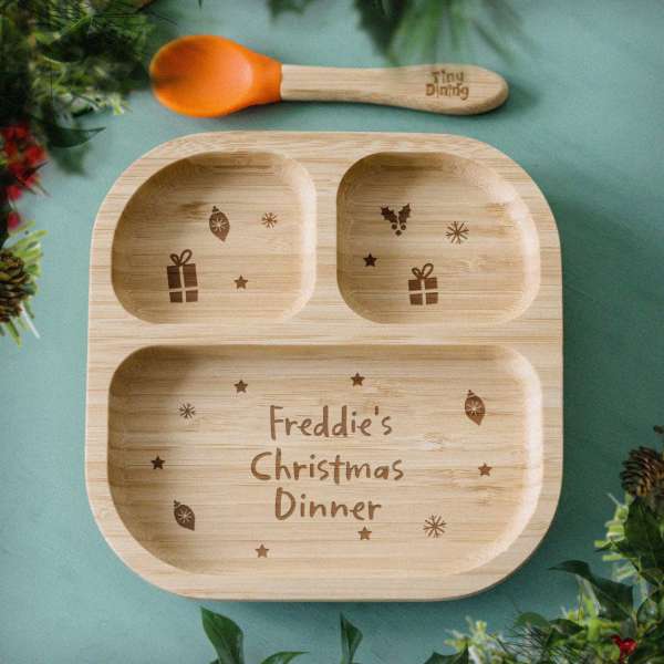 (image for) Personalised Christmas Dinner Bamboo Suction Plate & Spoon - Click Image to Close