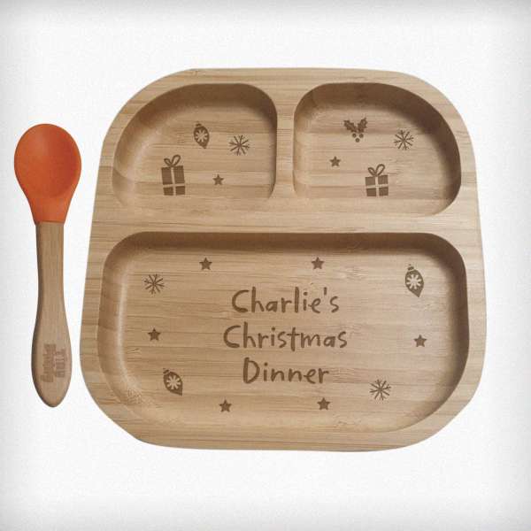 (image for) Personalised Christmas Dinner Bamboo Suction Plate & Spoon - Click Image to Close