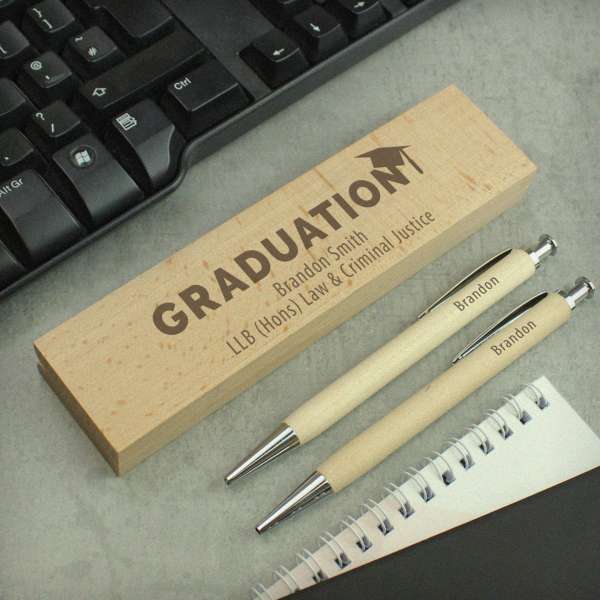 (image for) Personalised Graduation Wooden Pen and Pencil Set - Click Image to Close