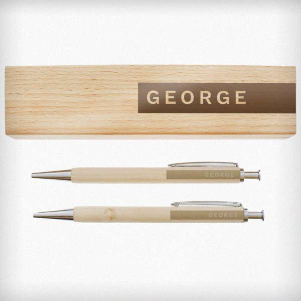 (image for) Personalised Name Only Wooden Pen and Pencil Set - Click Image to Close
