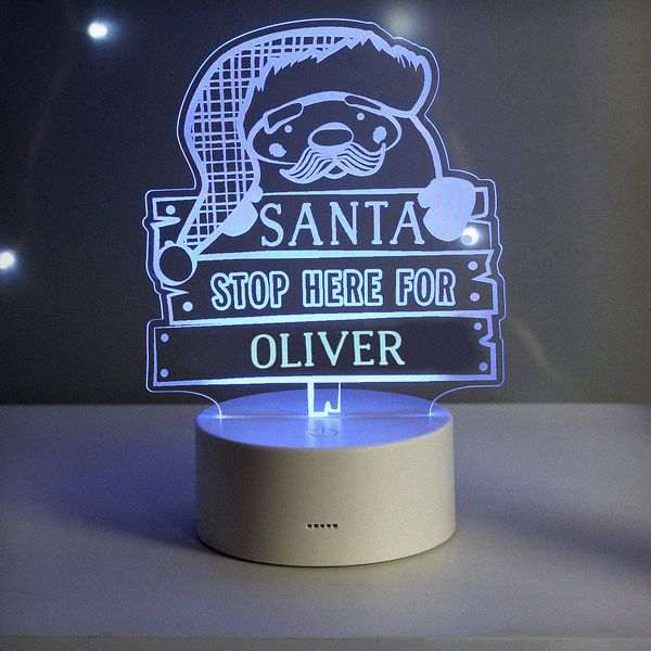 (image for) Personalised Santa Stop Here LED Colour Changing Night Light - Click Image to Close