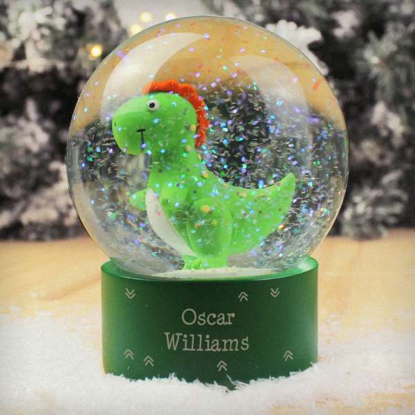Modal Additional Images for Personalised Message Dinosaur Glitter Snow Globe