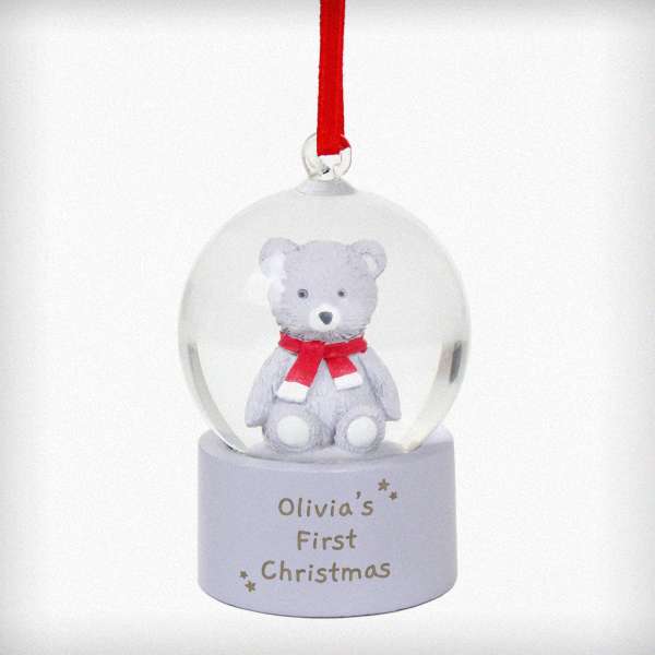 (image for) Personalised Message Teddy Bear Glitter Snow Globe Tree Decoration - Click Image to Close