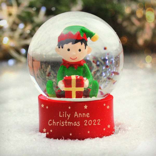 (image for) Personalised Message Elf Glitter Snow Globe - Click Image to Close