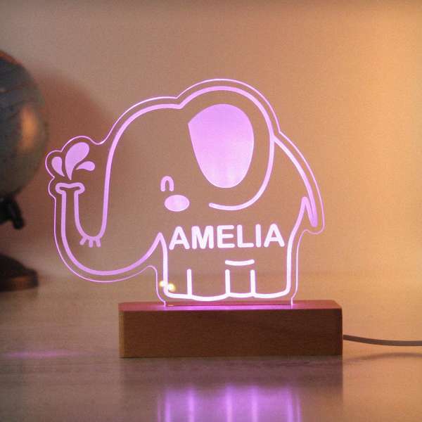 Modal Additional Images for Personalised Elephant Wooden Based LED Light