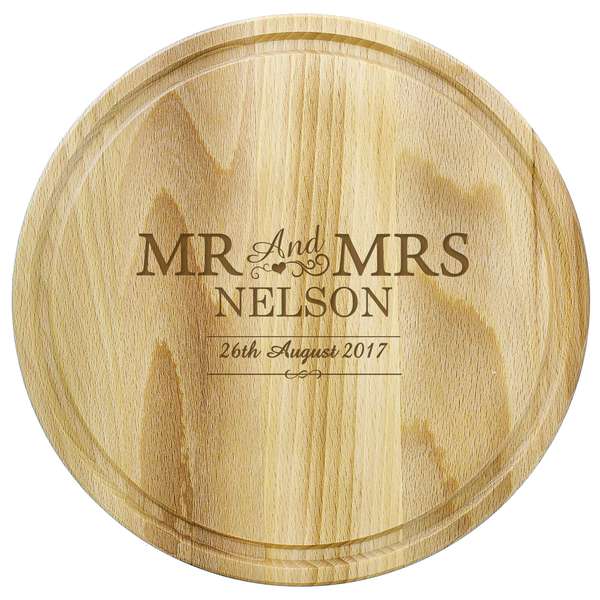 (image for) Personalised Mr & Mrs Round Chopping Board - Click Image to Close
