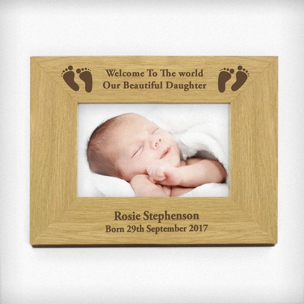 (image for) Personalised Landscape Baby Foot 6x4 Wooden Photo Frame - Click Image to Close